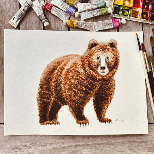 Origineel aquarel schilderij beer