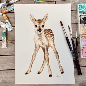 Origineel aquarel schilderij hertje