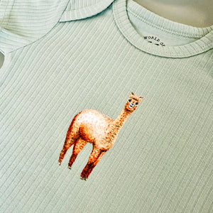 Baby romper alpaca - sage shortsleeve