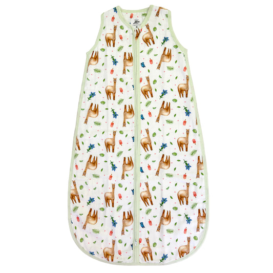 Super soft summer baby sleeping bag of bamboo textile with alpaca print