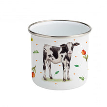 Load image into Gallery viewer, Enamel mug calf and farm custom with name
