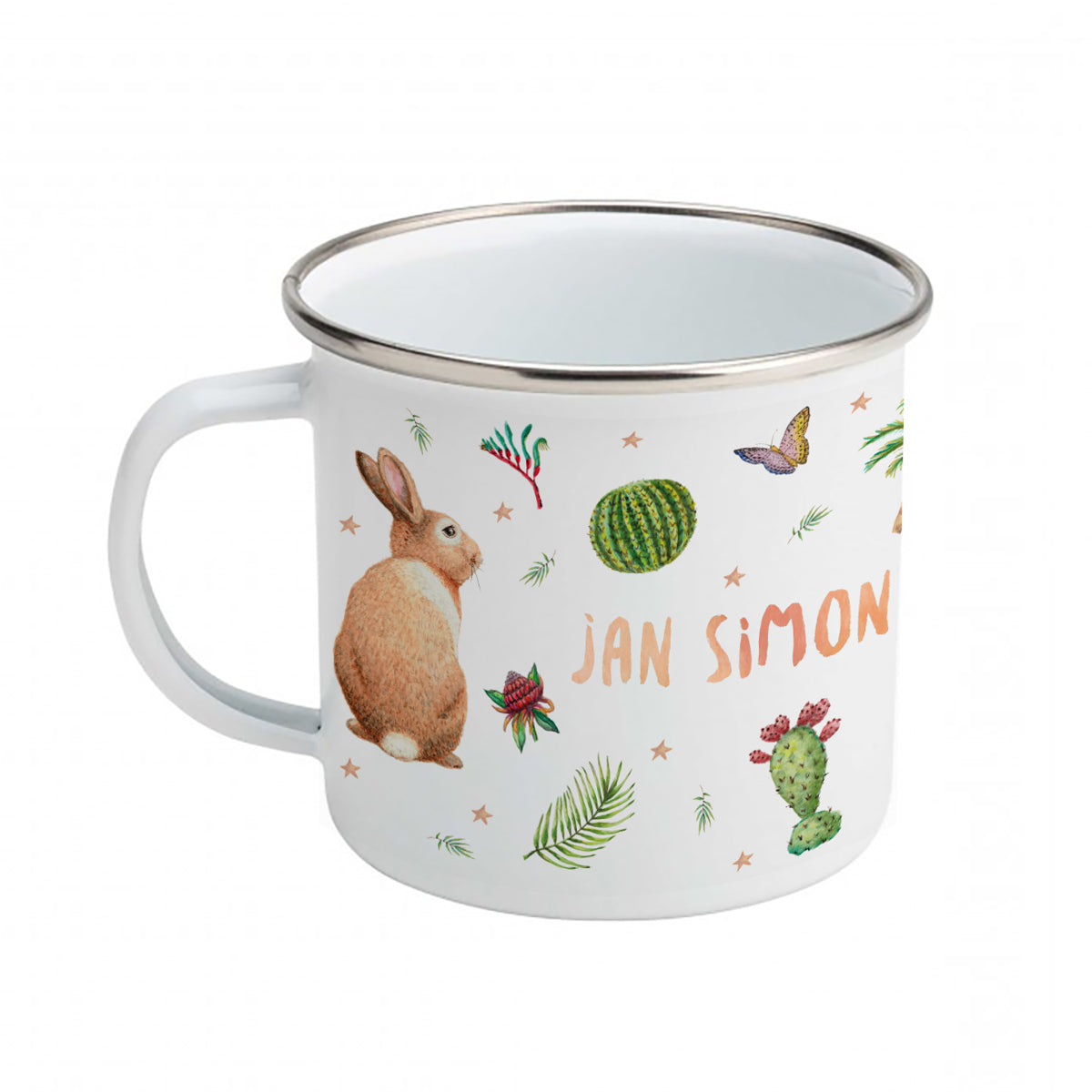 Enamel mug monkey and parrots custom with name
