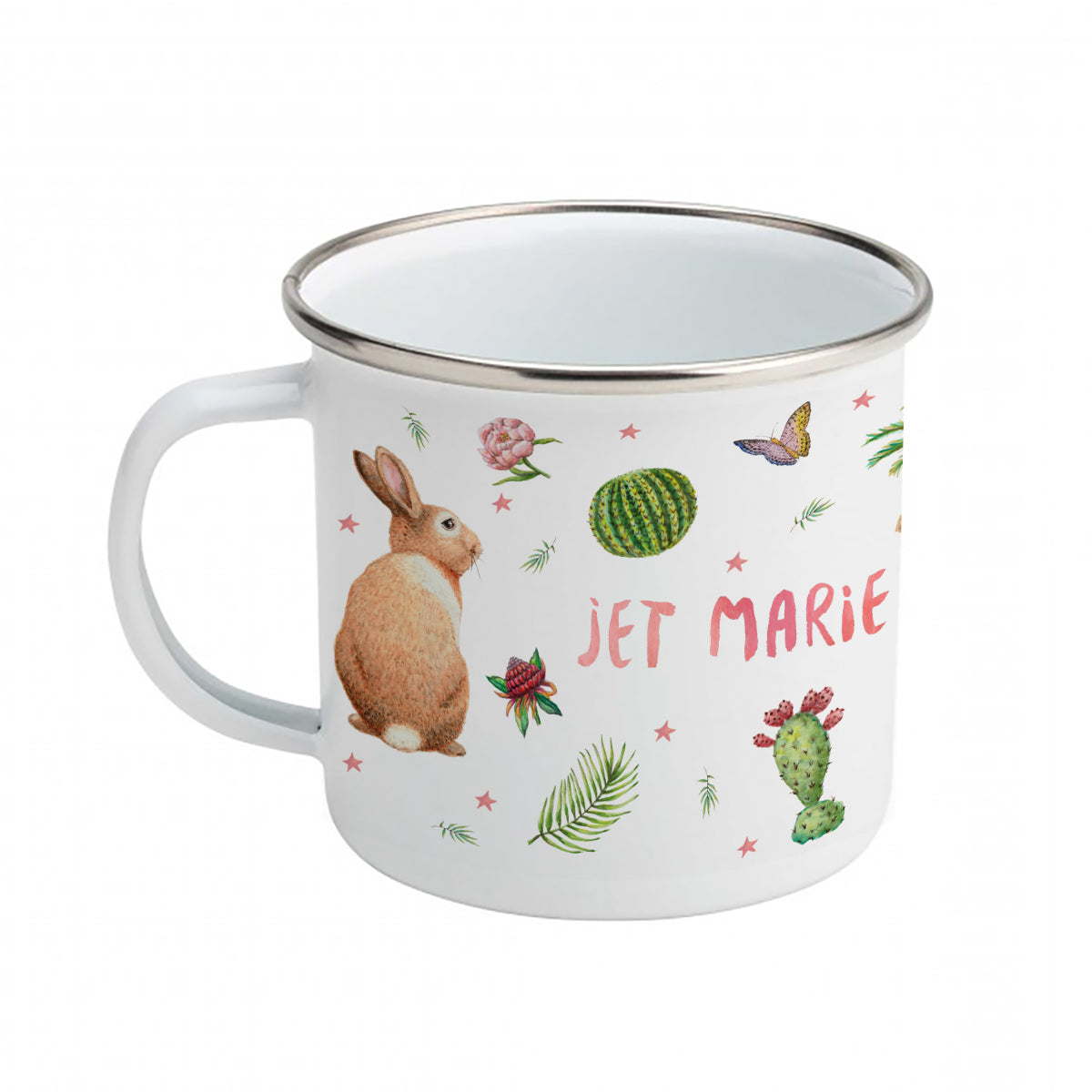 Enamel mug monkey and parrots custom with name