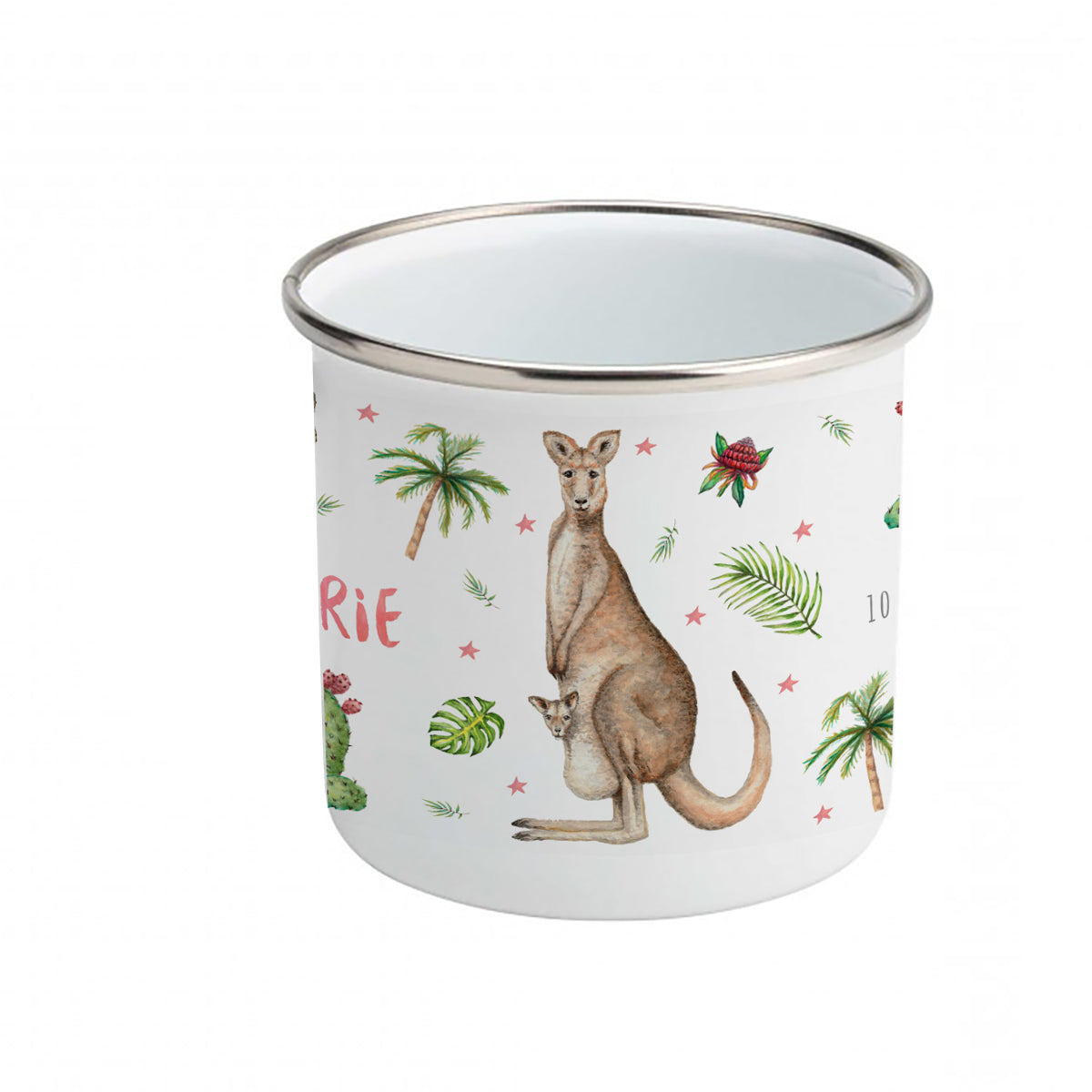 Enamel mug monkey and parrots custom with name