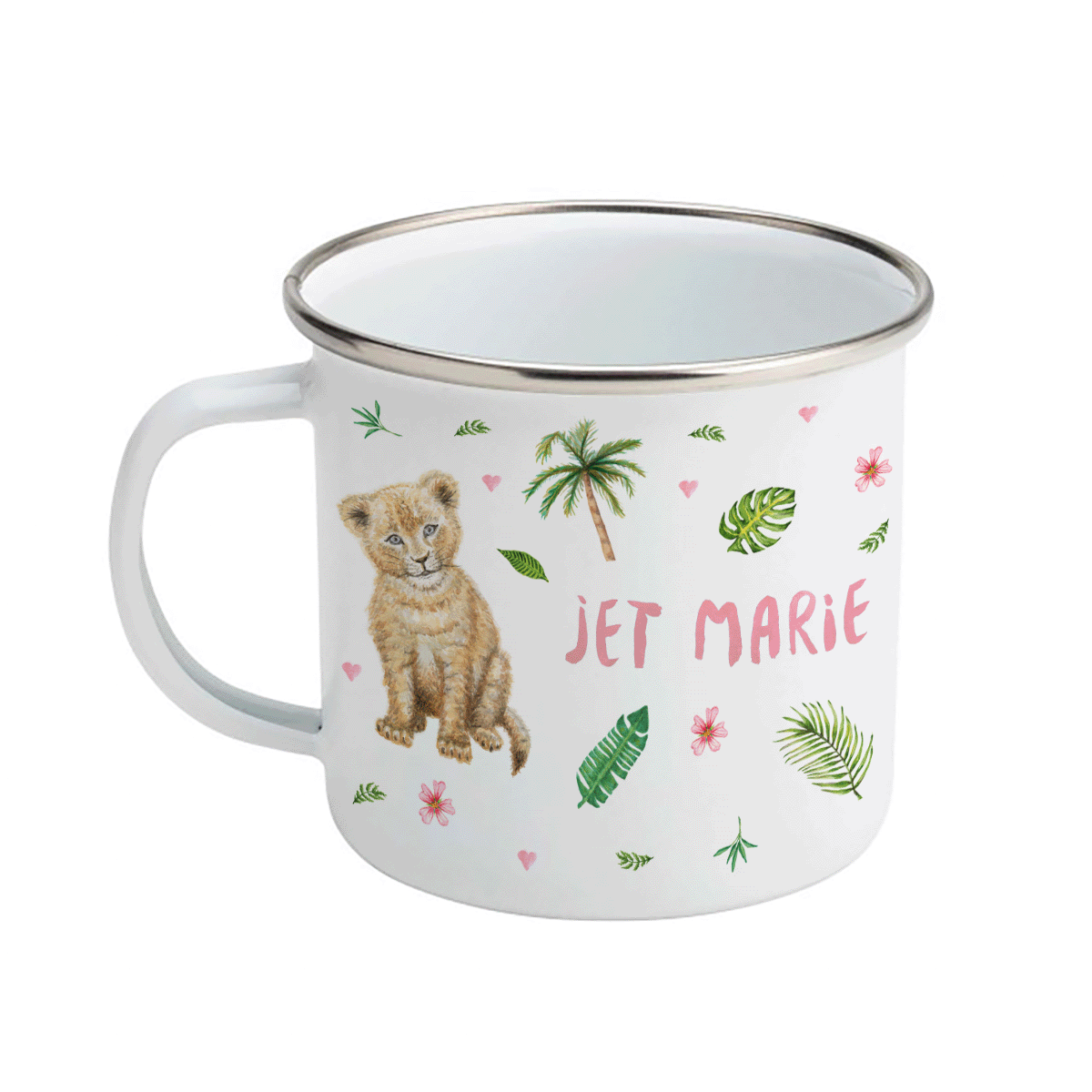 Enamel cup tiger lion leopard with name
