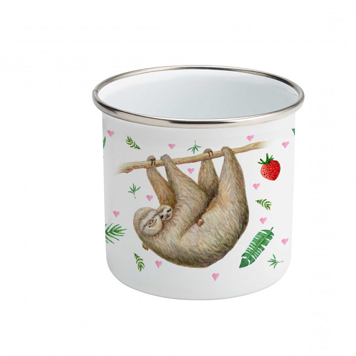 Emaille-Tasse Faultier Tukan Papagei / Flamingo mit Namen