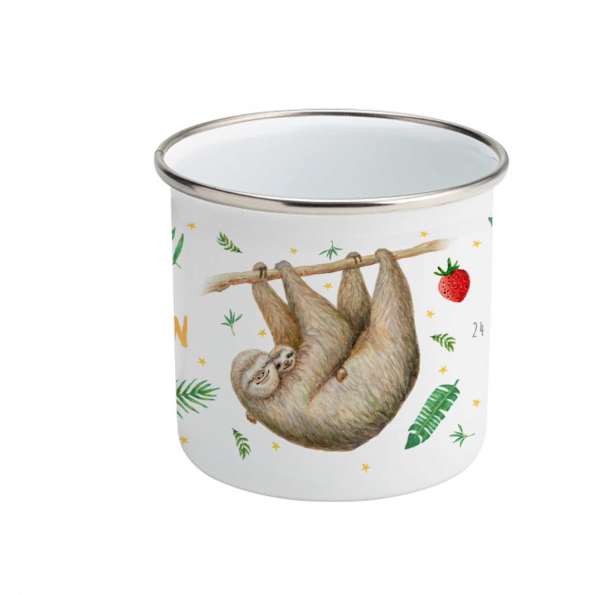 Emaille-Tasse Faultier Tukan Papagei / Flamingo mit Namen
