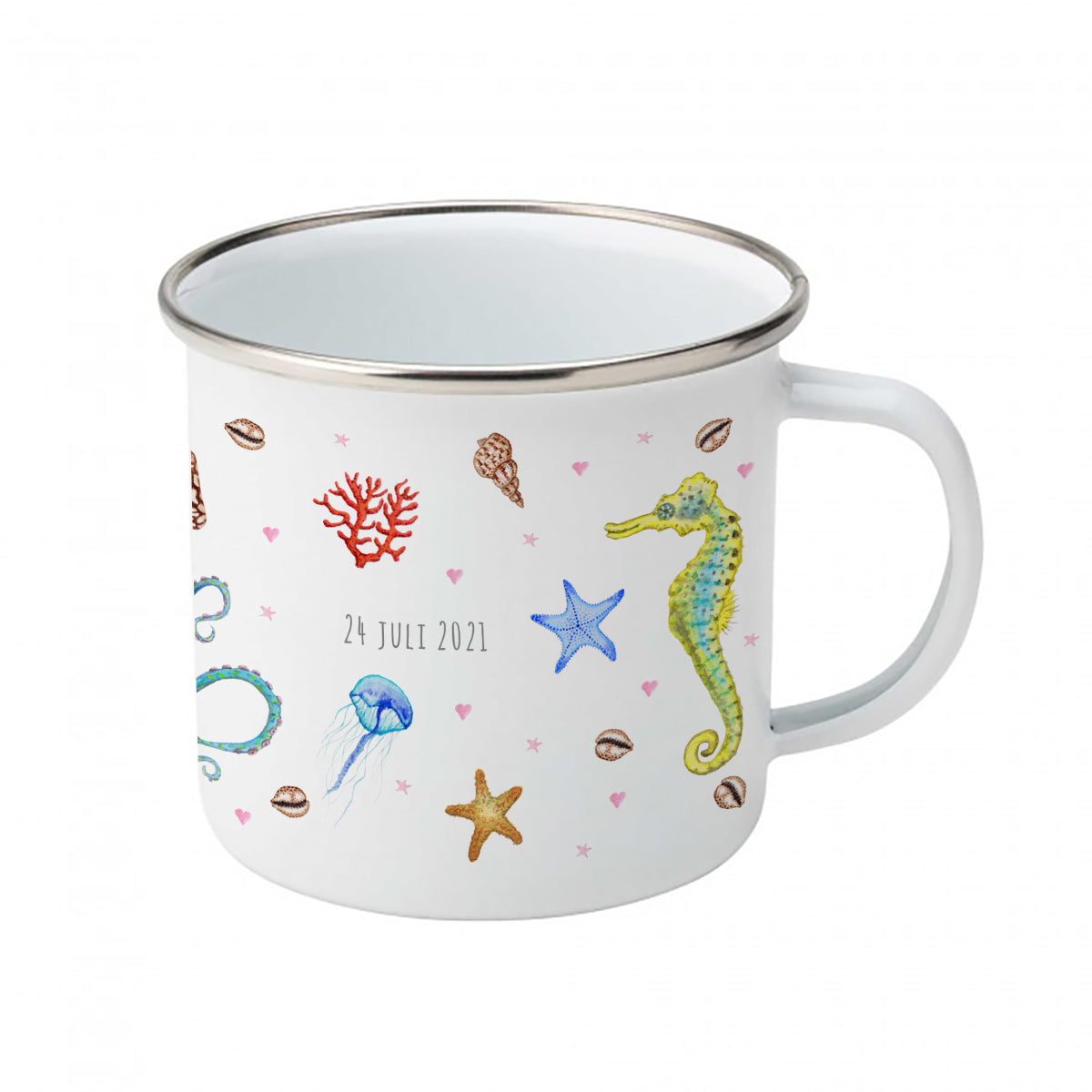 Emaille-Tasse Oktopus Seepferdchen mit Namen
