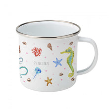 Load image into Gallery viewer, Enamel mug octopus seahorse custom with name
