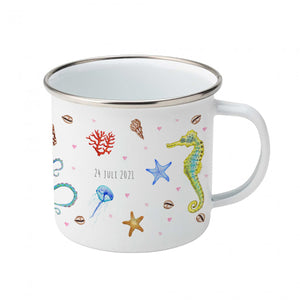 Enamel mug octopus seahorse custom with name
