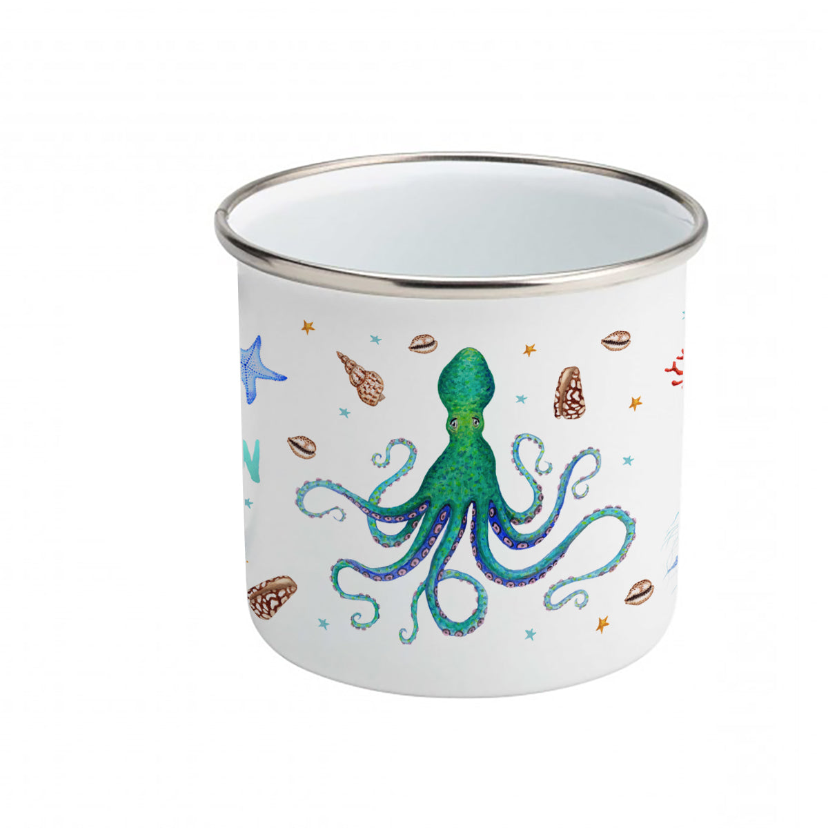 Emaille-Tasse Oktopus Seepferdchen mit Namen