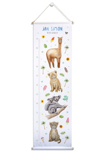 Personalised growth chart tropical animals with name