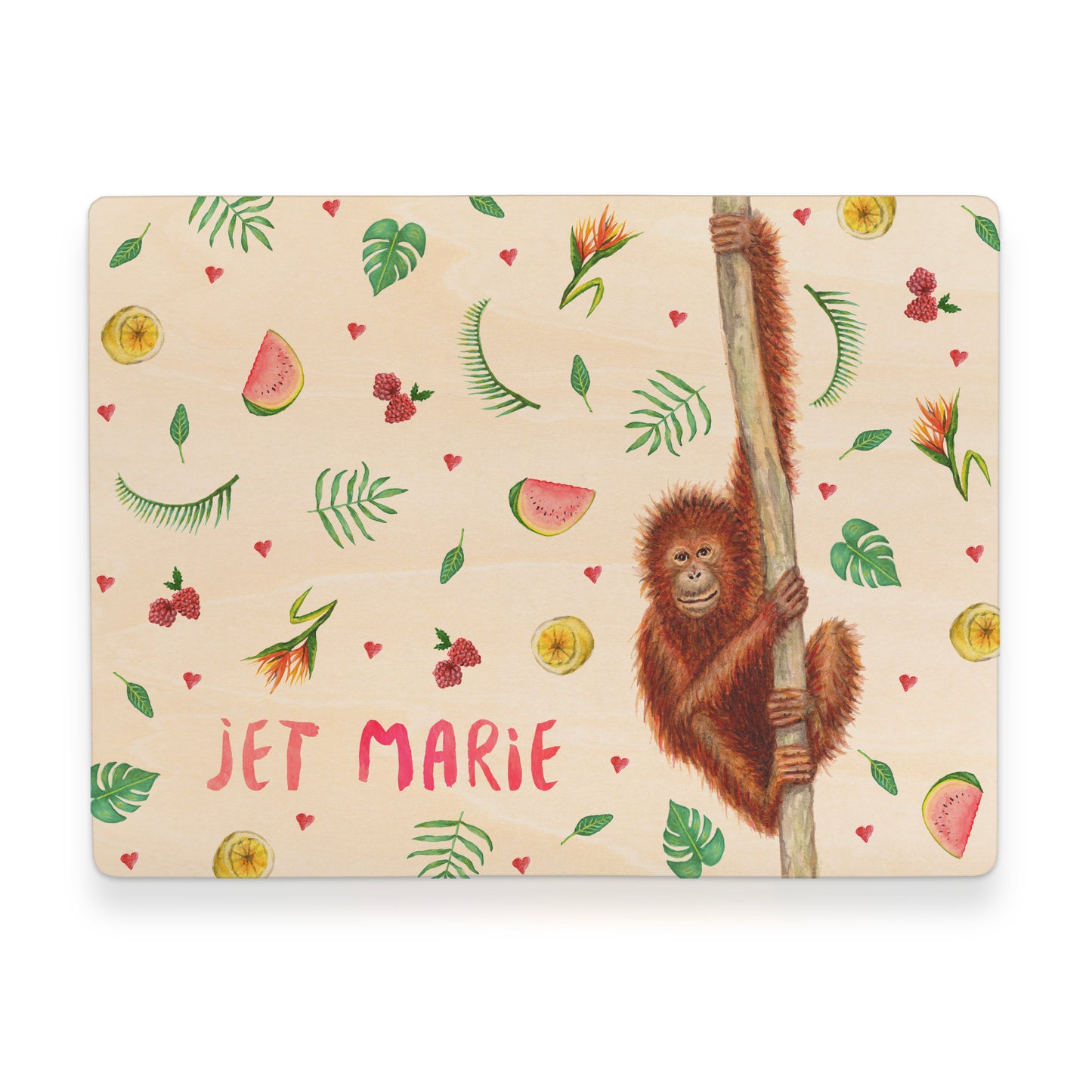 Memorybox met naam kraamcadeau speelgoedkist herinneringskist houten kist opberger kinderkamer kinderkamerinspiratie mies to go handgeschilderd dieren in aquarel baby meisje aap aapje