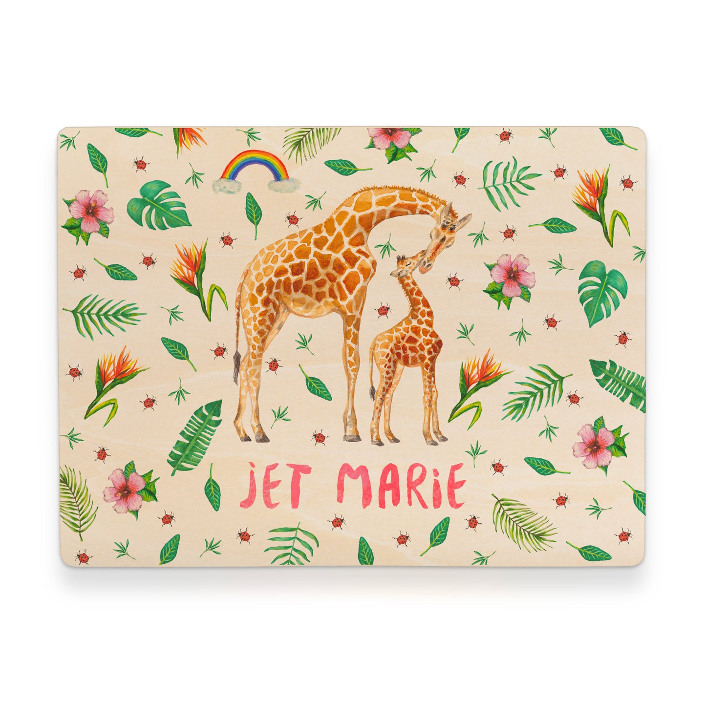 Memorybox met naam kraamcadeau speelgoedkist herinneringskist houten kist opberger kinderkamer kinderkamerinspiratie mies to go handgeschilderd dieren in aquarel baby giraf meisje jungle