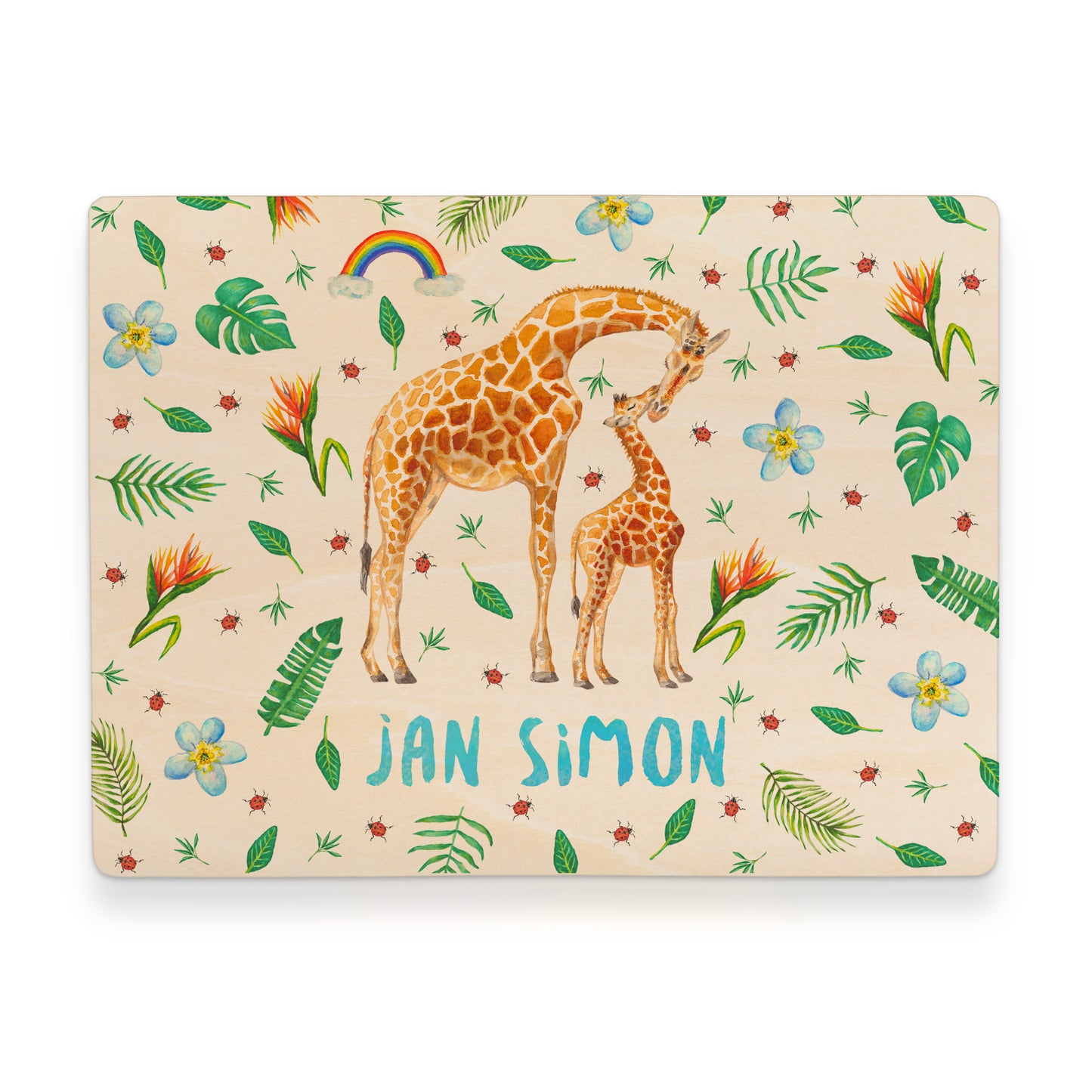 Memorybox met naam kraamcadeau speelgoedkist herinneringskist houten kist opberger kinderkamer kinderkamerinspiratie mies to go handgeschilderd dieren in aquarel baby giraf jongen jungle