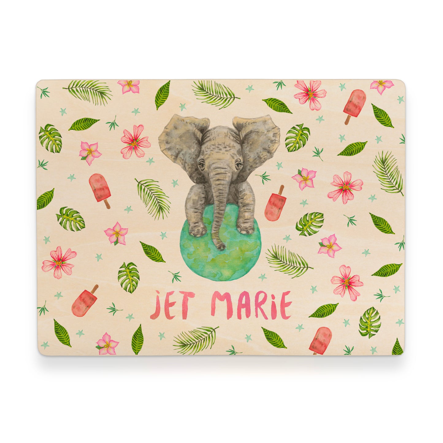 Memorybox met naam kraamcadeau speelgoedkist herinneringskist houten kist opberger kinderkamer kinderkamerinspiratie mies to go handgeschilderd dieren in aquarel baby olifant jungle meisje