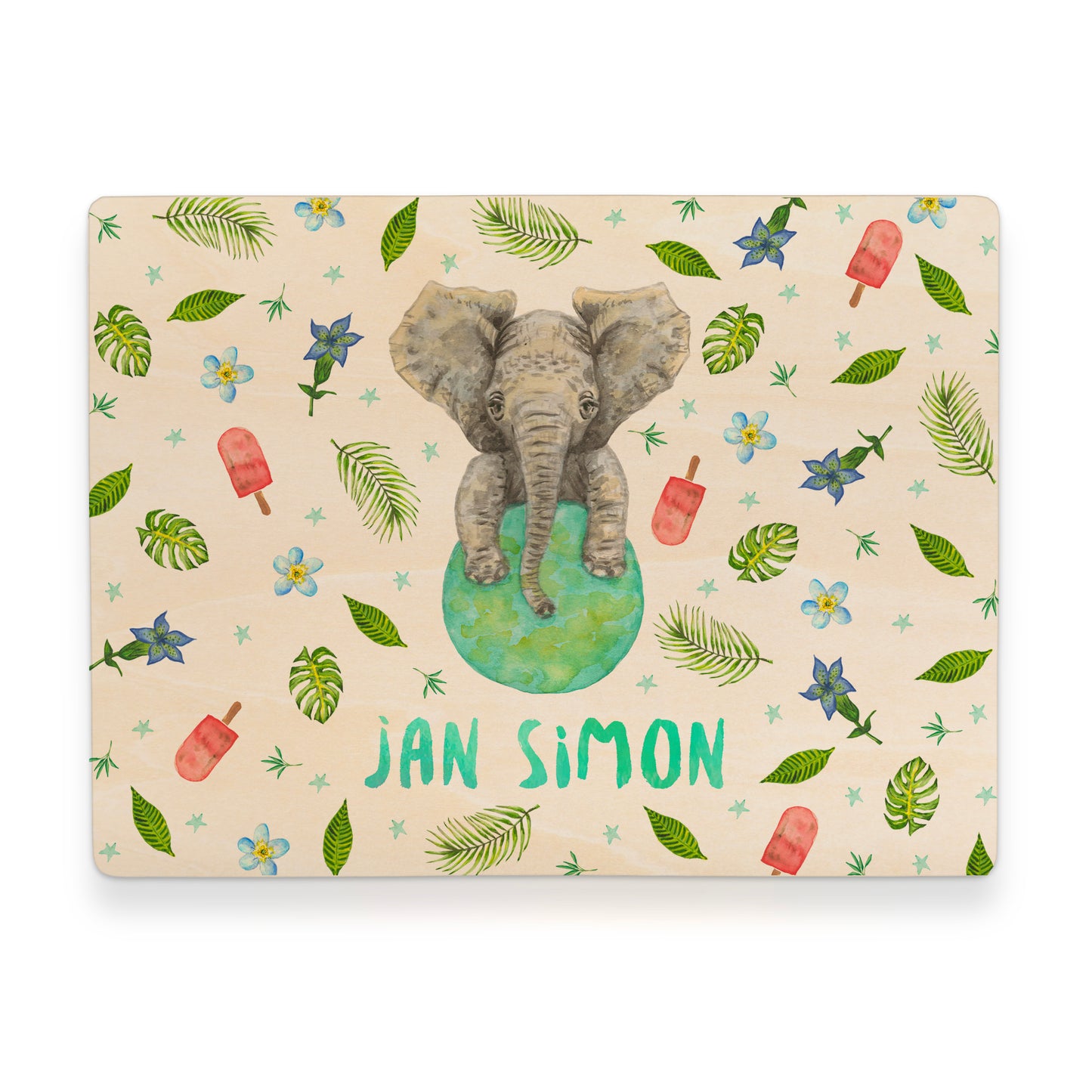 Memorybox met naam kraamcadeau speelgoedkist herinneringskist houten kist opberger kinderkamer kinderkamerinspiratie mies to go handgeschilderd dieren in aquarel baby olifant jungle jongen