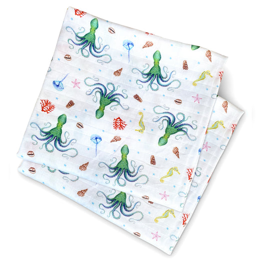 2 medium baby muslin swaddle blankets octopus - 60 cm