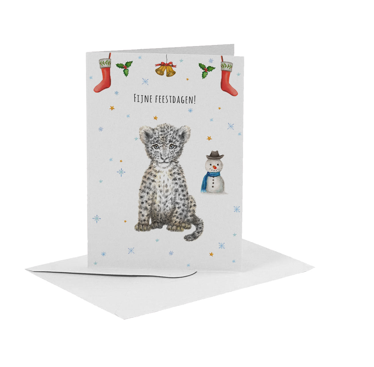 vrolijke kerstkaart met luipaard