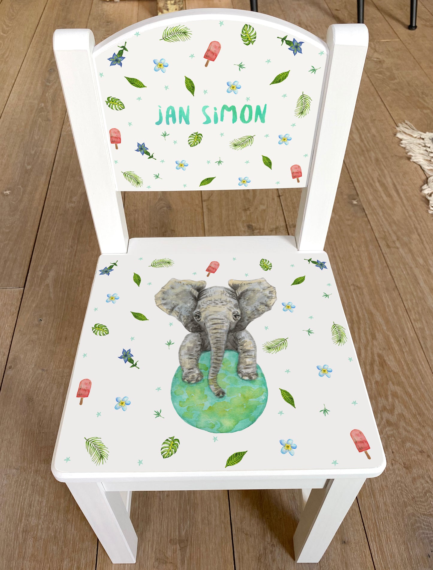 babystoeltje met naam en olifant