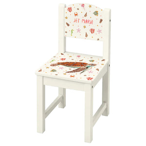 kinderstoel stoeltje met naam gepersonaliseerd mies to go aquarel handgeschilderd kinderkamer babykamer kraamcadeau kraamkado verjaardag kind cadeau zeedieren zeeschildpad oceaen