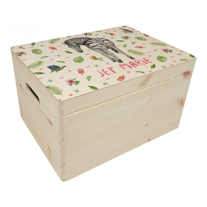 Memorybox kraamcadeau speelgoedkist herinneringskist houten kist opberger kinderkamer kinderkamerinspiratie mies to go handgeschilderd dieren in aquarel zebra