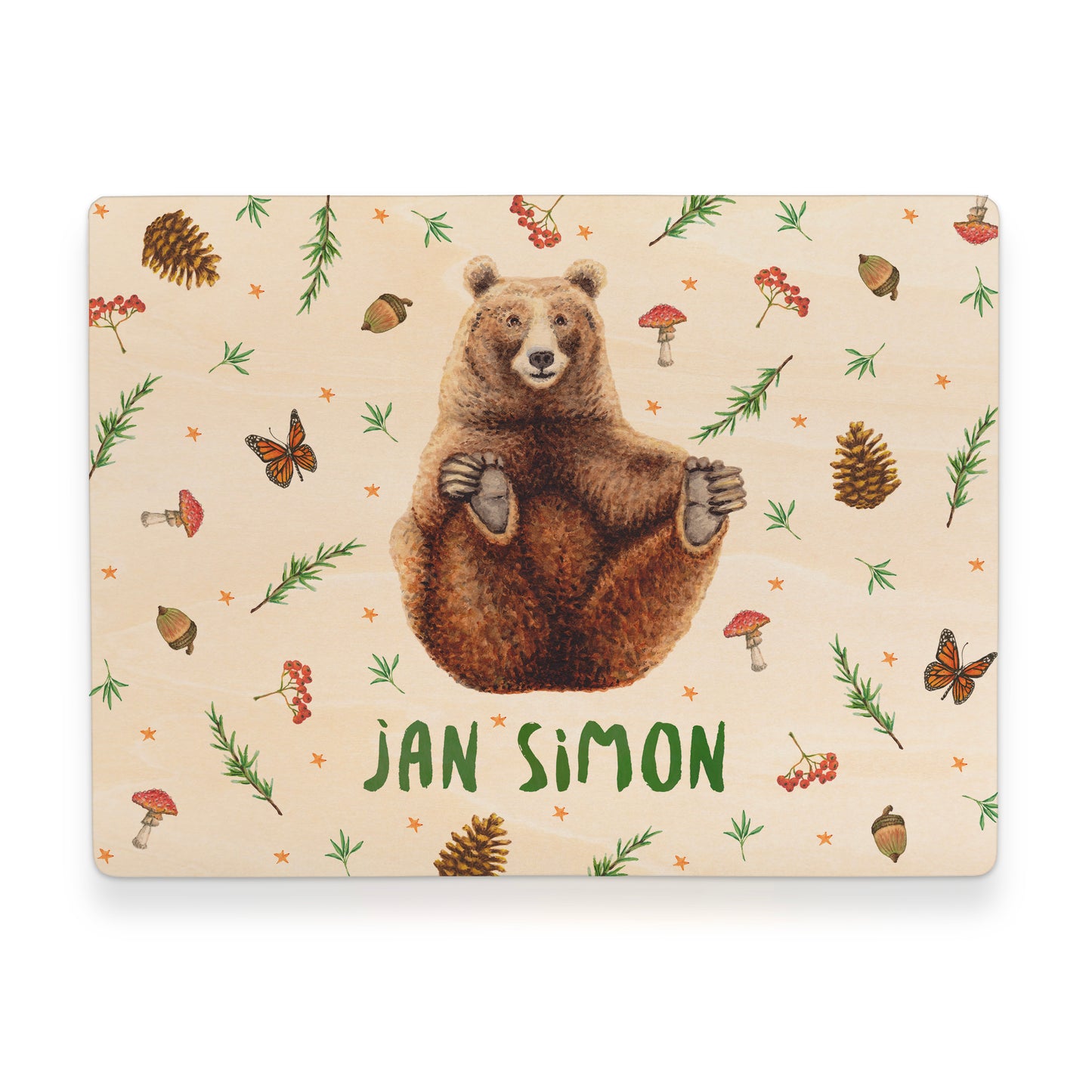 Memorybox met naam kraamcadeau speelgoedkist herinneringskist houten kist opberger kinderkamer kinderkamerinspiratie mies to go handgeschilderd dieren in aquarel baby beer jongen