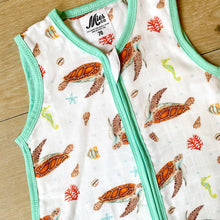 Load image into Gallery viewer, Super soft summer baby sleeping bag of bamboo textile with a sea turtle print size 70
