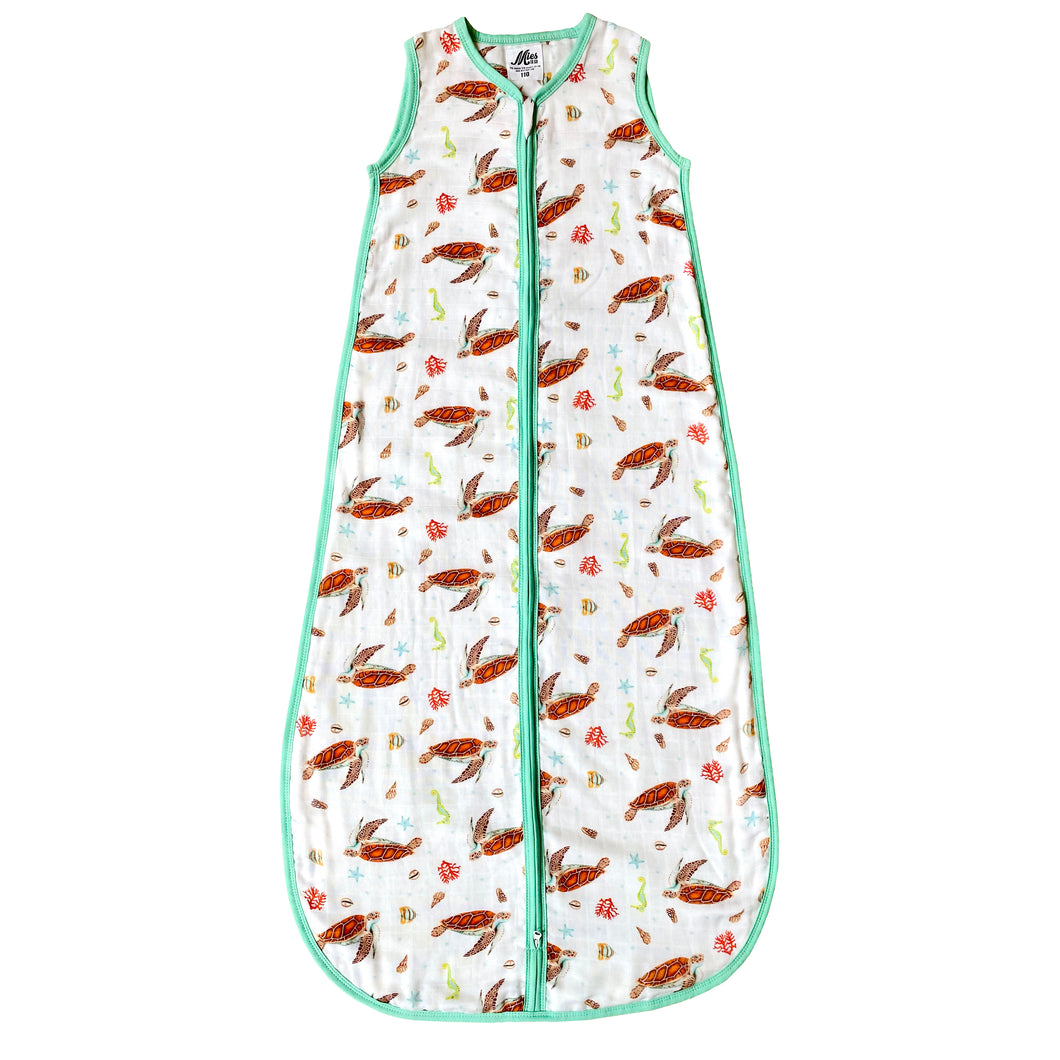 Super soft summer baby sleeping bag of bamboo textile with a sea turtle print size 110