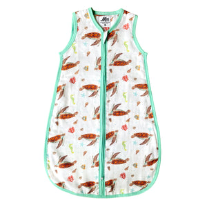 Super soft summer baby sleeping bag of bamboo textile with a sea turtle print size 70