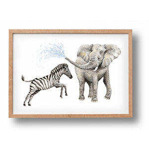 Poster olifant en zebra - Art print