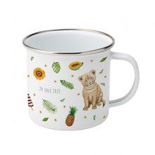 Load image into Gallery viewer, Enamel cup alpaca lion leopard with name
