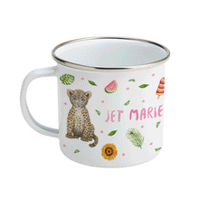 Load image into Gallery viewer, Enamel cup alpaca lion leopard with name
