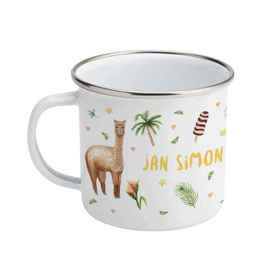 Enamel cup cheetah alpaca flamingo / parrot with name