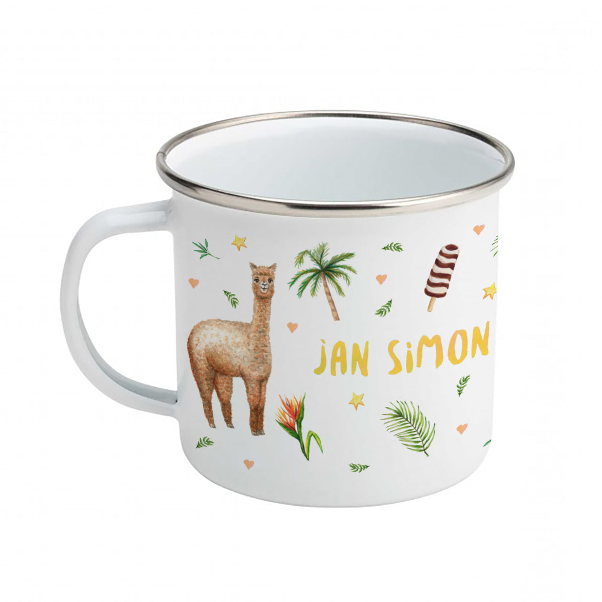 Enamel cup cheetah alpaca flamingo / parrot with name