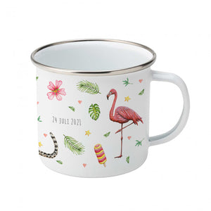 Emaille-Tasse Gepard Alpaka Flamingo / Papagei mit Namen