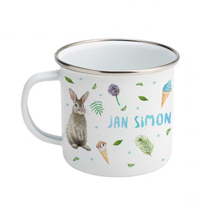 Enamel cup little deer, rabbit and leopard with name