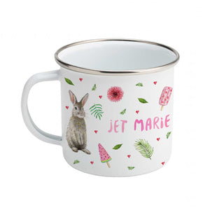 Enamel cup little deer, rabbit and leopard with name