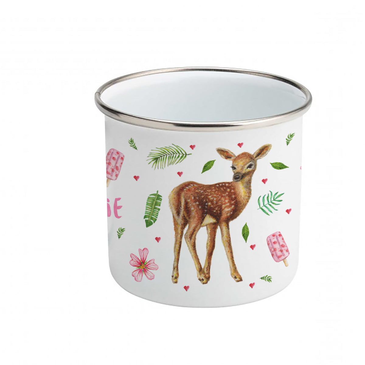 Enamel cup little deer, rabbit and leopard with name
