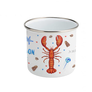 Enamel cup lobster seahorse fish with name