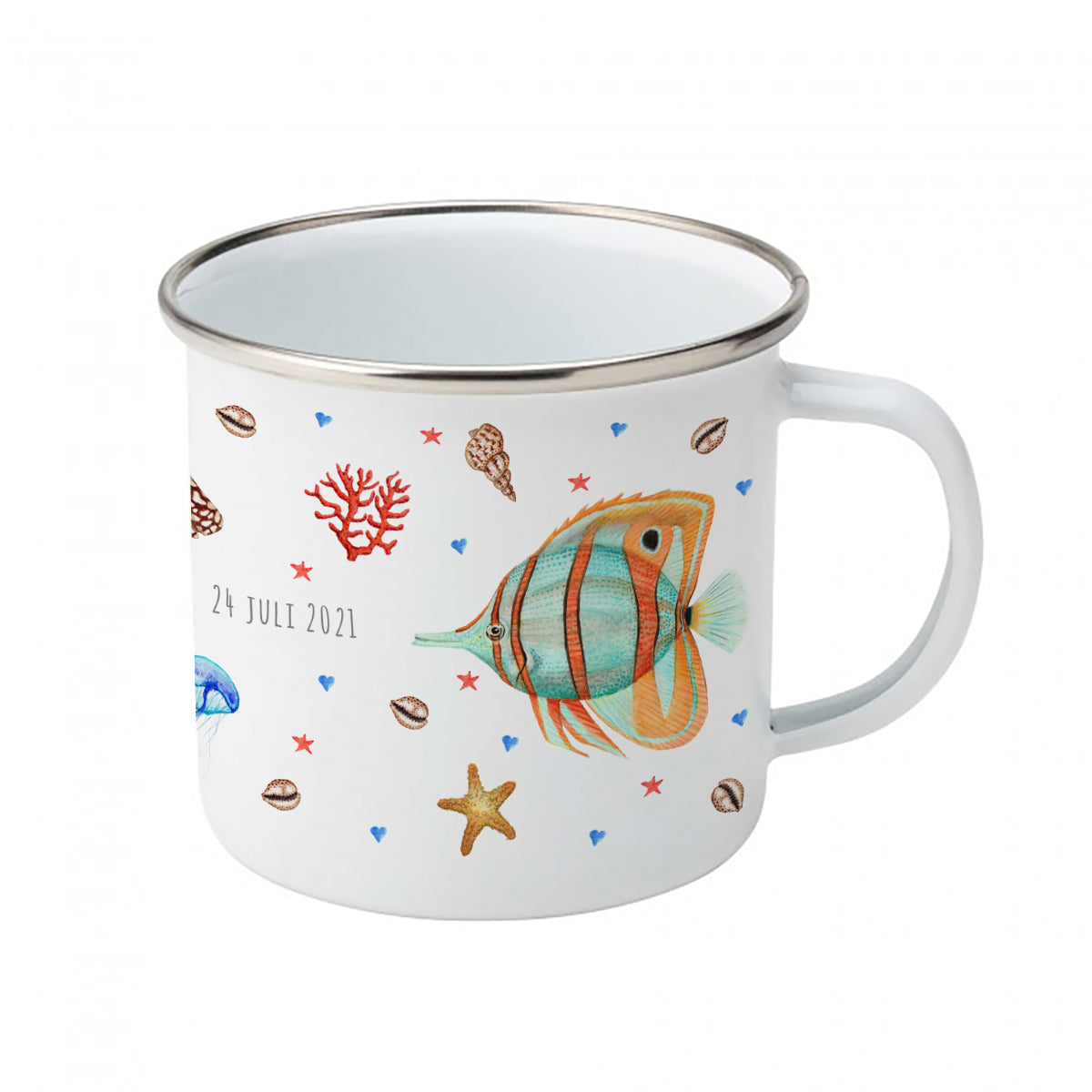 Enamel cup lobster seahorse fish with name