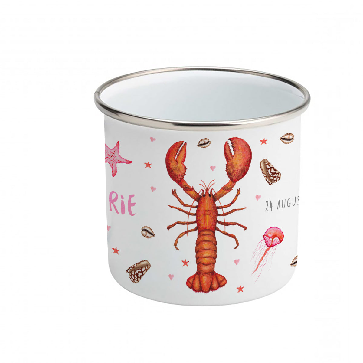 Enamel cup lobster seahorse fish with name