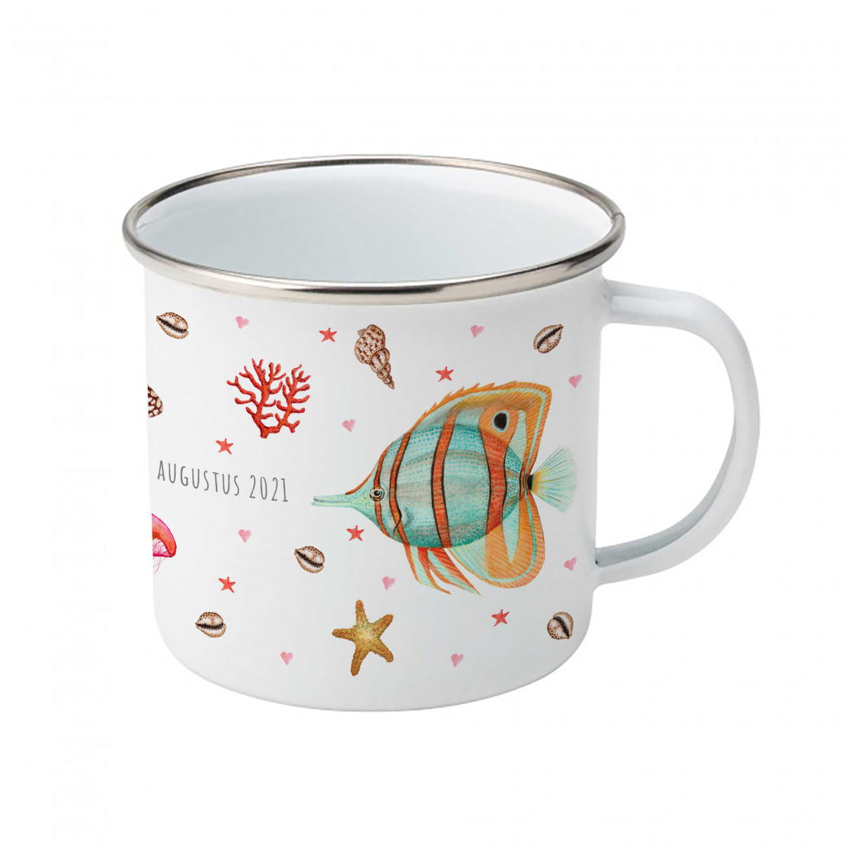 Enamel cup lobster seahorse fish with name