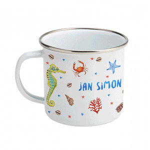 Enamel cup lobster seahorse fish with name