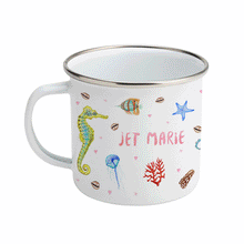 Load image into Gallery viewer, Enamel mug octopus seahorse custom with name
