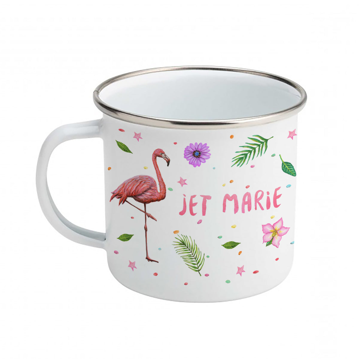 Emaille beker eenhoorn flamingo regenboog met naam