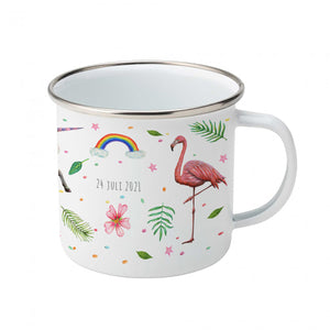 Enamel cup unicorn flamingo rainbow with name
