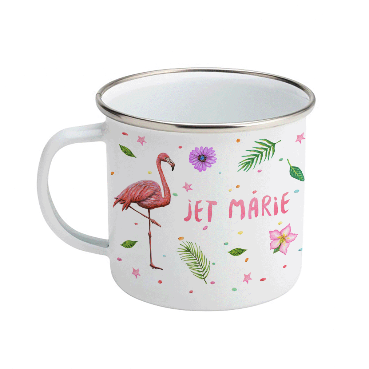 Emaille beker eenhoorn flamingo regenboog met naam