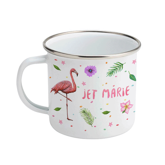 Enamel cup unicorn flamingo rainbow with name