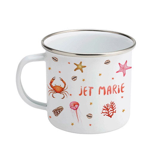 Enamel mug sea turtle crab seahorse custom with name